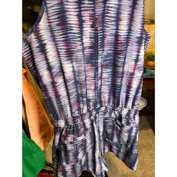 Athleta Girl Romper XXL 16 Purple Blue Tie Dye Sleeveless Active One Piece - Picture 4 of 5